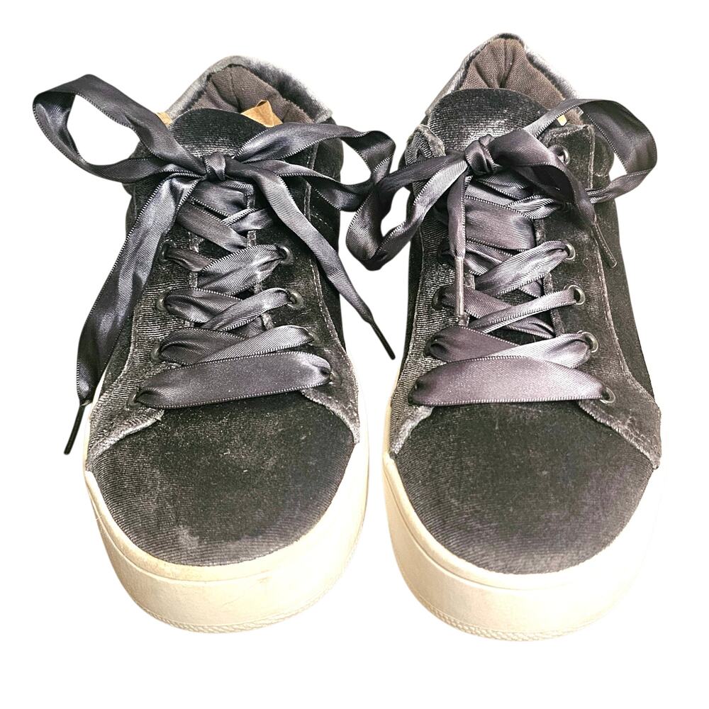 Massini Metallic Gray Velvet Sneakers Women’s 9M Satin Ribbon Lace Fashion Shoes